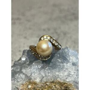Ana Bekoach signed 18kt h.g.e gold plated faux pearl ring with